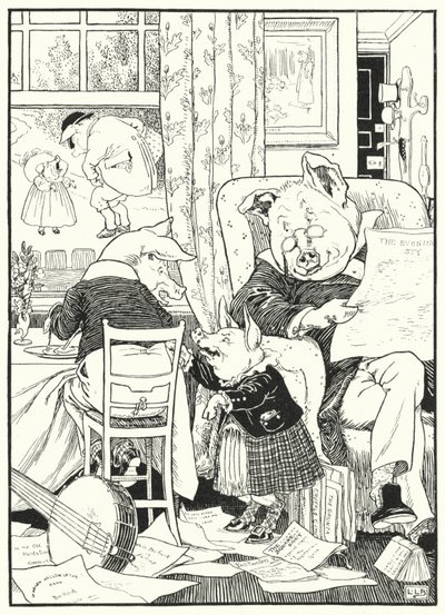 De fem grisarna (gravyr) av Leonard Leslie Brooke