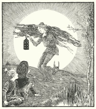 Mannen i månen, ramlade ner (gravyr) av Leonard Leslie Brooke