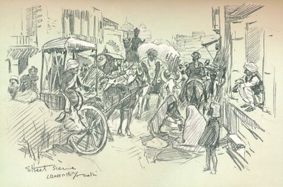 En gatuscen i Delhi, c1903 av Leonard Raven Hill