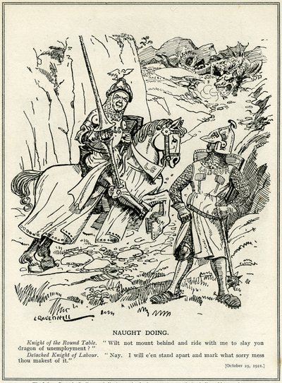 Labourpartiet vägrar att gå med Lloyd George i att döda arbetslöshetens drake, 1921 av Leonard Raven Hill