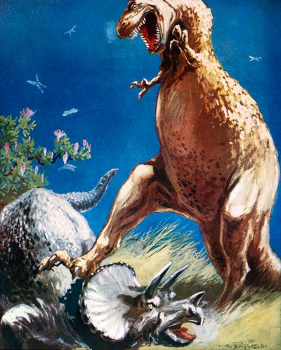 Dinosaurier (färglitografi) av Leonard Robert Brightwell