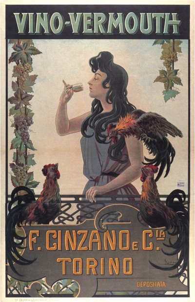 Vino-Vermouth-reklam, ca 1900 (tryck) av Leonardo Roda