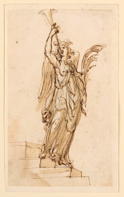 Design för skulptur: Angel Blowing Trumpet av Leonardo Scaglia