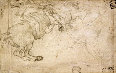 A Horseman in Combat with a Griffin, 1500-talet (silverpoint på papper) av Leonardo da Vinci