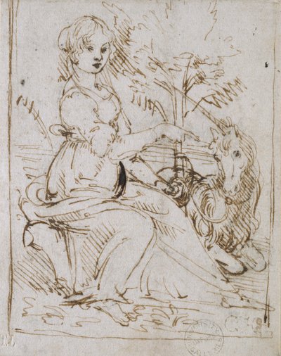 En jungfru med en enhörning, sent 1470-tal av Leonardo da Vinci
