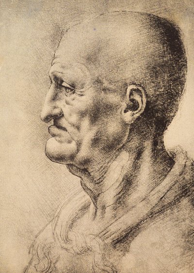 En man visad i profil, teckning av Leonardo da Vinci, bevarad i rummet för teckningar och tryck, Uffizigalleriet, Florens. av Leonardo da Vinci