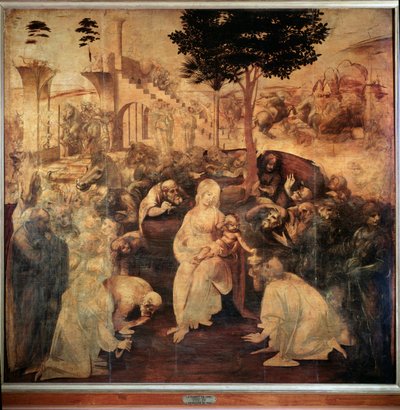 Tillbedjan av Magi - olja på trä av Leonardo da Vinci