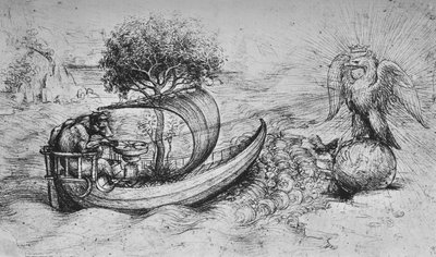 Allegori: En krönt örn som står på en jordglob och en varg som styr en båt, c1480 1945 av Leonardo da Vinci