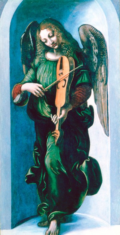 En ängel i grönt med en Vielle, c1500 av Leonardo da Vinci