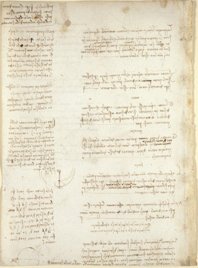 Arundel 263, f.151v, Anteckningar och grova diagram från 
