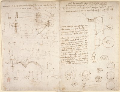 Arundel 263, f.221v, f.220 Anteckningar, diagram och skisser från 