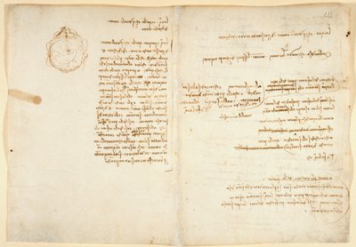 Arundel 263 f.236v, f.233 Anteckningar om vatten; skiss som illustrerar jordklotet, från 