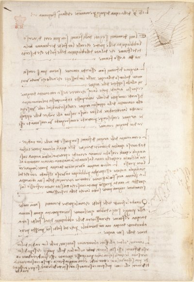 Arundel 263, f.25v Anteckningar och grova skisser om erosion orsakad av vatten, från 
