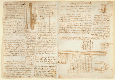 Arundel 263 f.269v, f.264 Anteckningar och skiss på en hydraulisk anordning, från 