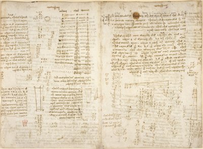 Arundel 263, f.280v, f.279 Anteckningar, diagram och matematiska beräkningar, med titeln 
