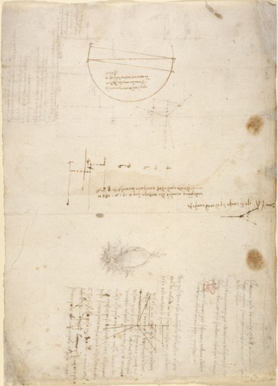Arundel 263, f.33v Anteckningar och diagram om mekanik, från 