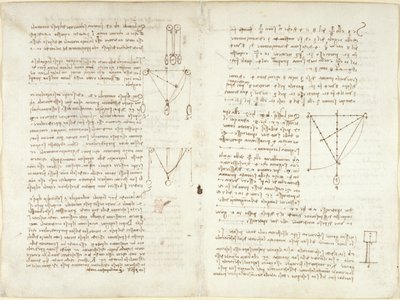 Arundel 263, f.4v, f.11, Anteckningar och diagram om mekanik av Leonardo da Vinci