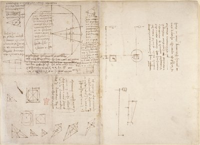 Arundel 263, f.72v, f.69 Anteckningar och diagram om mekanik och tyngdpunkten, från 