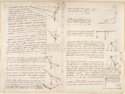 Arundel 263, f.7v, f.8 Anteckningar och diagram om mekanik av Leonardo da Vinci