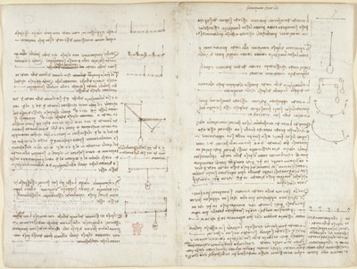 Arundel 263, f.8v, f.7 Anteckningar och diagram om mekanik av Leonardo da Vinci