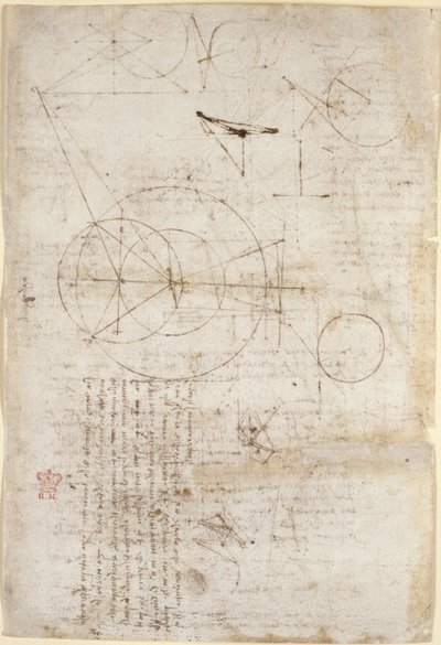 Arundel 263, f.95v Anteckningar och diagram om optik, angående Alhazens problem; två skisser som representerar gitterstrukturer, från 