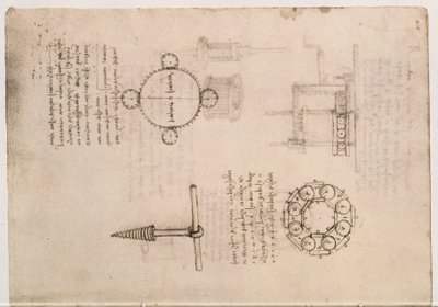 Codex Madrid I f.20, mekaniska studier av Leonardo da Vinci