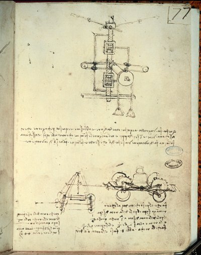 Design för en flygmaskin (penna på papper) av Leonardo da Vinci