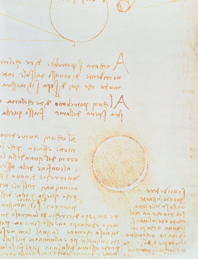 Detalj av fol. 2r, från Codex Leicester, som visar månens yttre ljusstyrka av Leonardo da Vinci