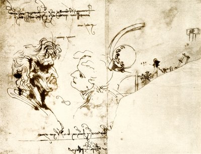 Utkast till två manliga huvuden av Leonardo da Vinci