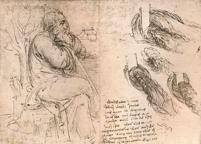 Teckning som illustrerar representationen av hår som faller ner i lockar, c1472-c1519 1883 av Leonardo da Vinci