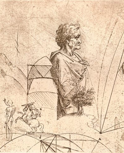 Ritning av en byst och mindre skisser, c1472-c1519 1883 av Leonardo da Vinci