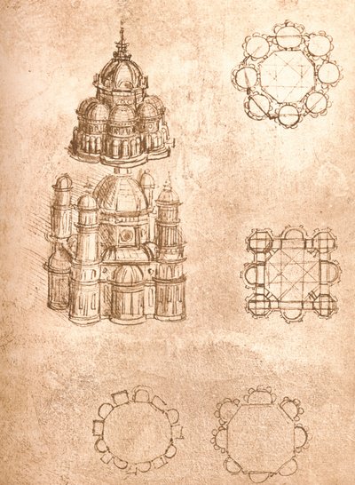 Ritning av kyrkor, c1472-c1519 1883 av Leonardo da Vinci