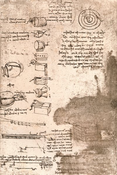 Teckning av musikinstrument och andra föremål, c1472-c1519 1883 av Leonardo da Vinci