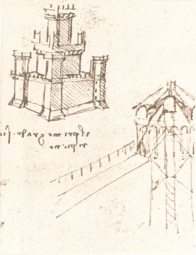 Ritning av projekt för slott och villor, c1472-c1519 1883 av Leonardo da Vinci