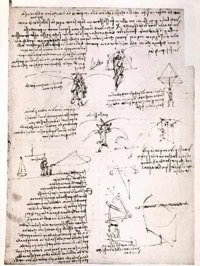 Utdrag ur ett Da Vinci-manuskript: Originalmanuskript som beskriver principen för och konstruktionen av en "fallskärm" (manuskript) av Leonardo da Vinci