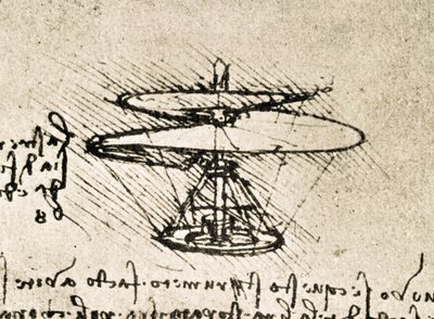 Utdrag ur ett Da Vinci-manuskript som beskriver principen för och konstruktionen av "Aerial Screw (Helicopter)" (manuskript) av Leonardo da Vinci