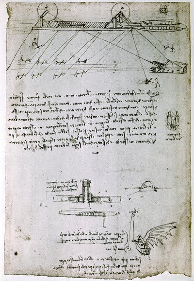Utdrag ur ett Da Vinci-manuskript som beskriver principen för och konstruktionen av en "Sea Dredge" (manuskript) av Leonardo da Vinci