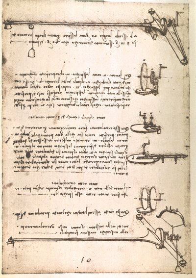 Utdrag ur ett Da Vinci-manuskript som beskriver principen för och konstruktionen av en "maskin för tillverkning av ihåliga speglar" (manuskript) av Leonardo da Vinci