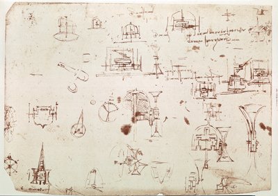 Utdrag ur ett Da Vinci-manuskript som beskriver principen för och konstruktionen av en "båt med framdrivning med hjälp av hjul" (manuskript) av Leonardo da Vinci