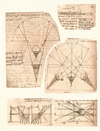 Fem diagram som illustrerar teorin om ljus och skugga, c1472-c1519 1883 av Leonardo da Vinci