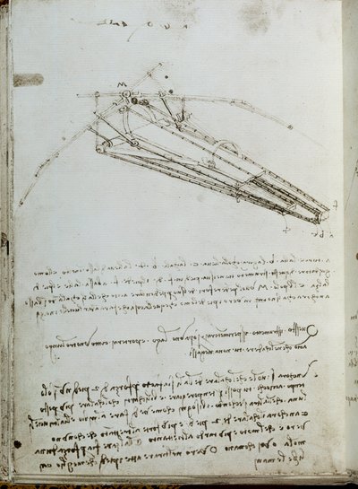 Flygande maskinritning. Manuskript av Leonard De Vinci (Leonardo da Vinci av Leonardo da Vinci