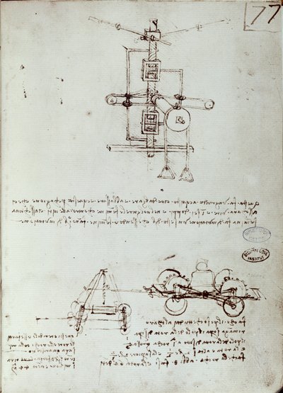 Flygande maskinritning. Manuskript av Leonard De Vinci (Leonardo da Vinci av Leonardo da Vinci