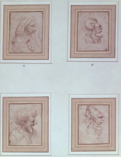 Fyra karikatyrer av Leonardo da Vinci