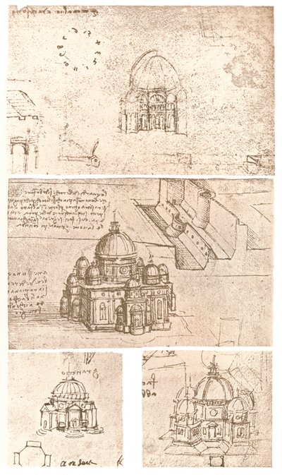 Fyra ritningar av kyrklig arkitektur, c1472-c1519 1883 av Leonardo da Vinci