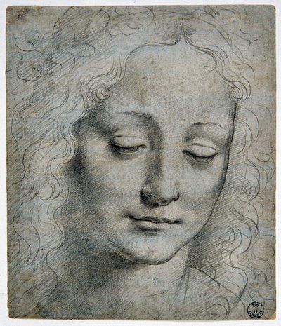Giovanni Antonio Boltraffio (Beltraffio) (1467 - 1516) (den mest kända eleven till Leonardo da Vinci): huvudet av en pojke krona av löv i vägen för Verrocchio, GDSU 425 E av Leonardo da Vinci