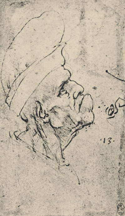 Grotesk profil av en man som bär hatt till höger, c1480 1945 av Leonardo da Vinci