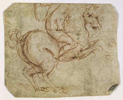 Häst och kavaljer (penna och bläck på papper) av Leonardo da Vinci
