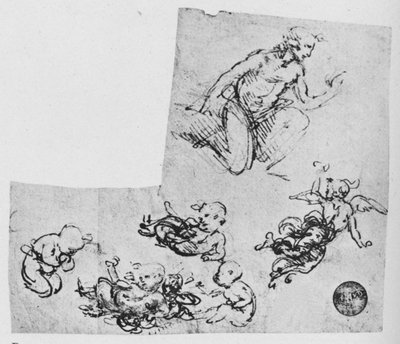 Knästående ungdom och Putti, c1480 1945 av Leonardo da Vinci