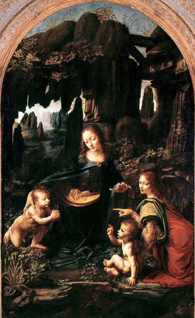 Madonna of the Rocks, ca 1483-94 (olja på pannå överförd till duk) av Leonardo da Vinci