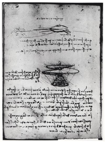 Paris Manuskript B, fol. 83v: Sida med text och skisser för en flygmaskin, 1488-90 (penna och bläck på papper) av Leonardo da Vinci